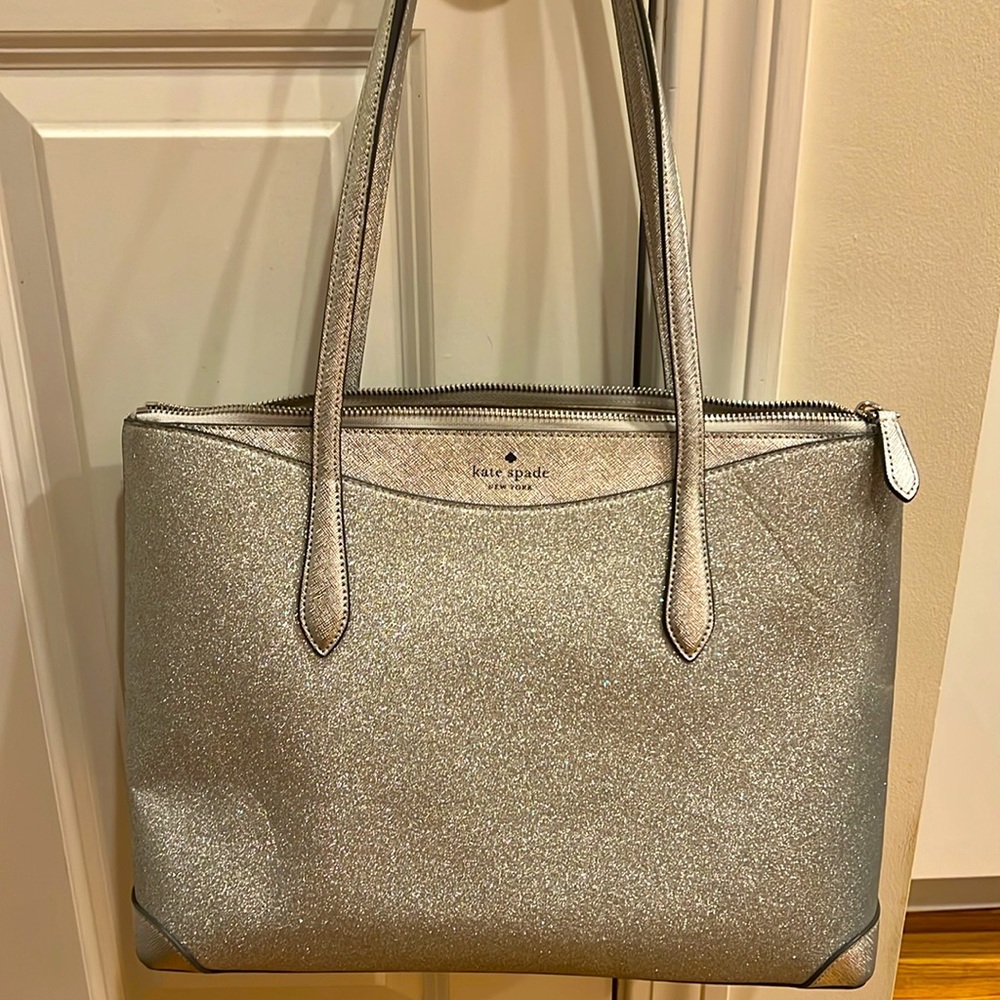 Kate Spade silver glitter tote